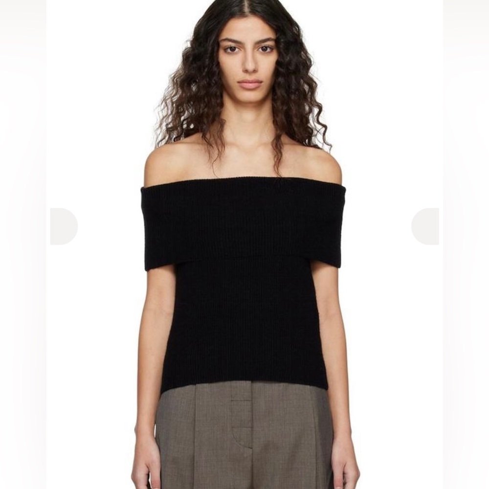 Toteme Black Off-the-Shoulder Rib Knit Sweater